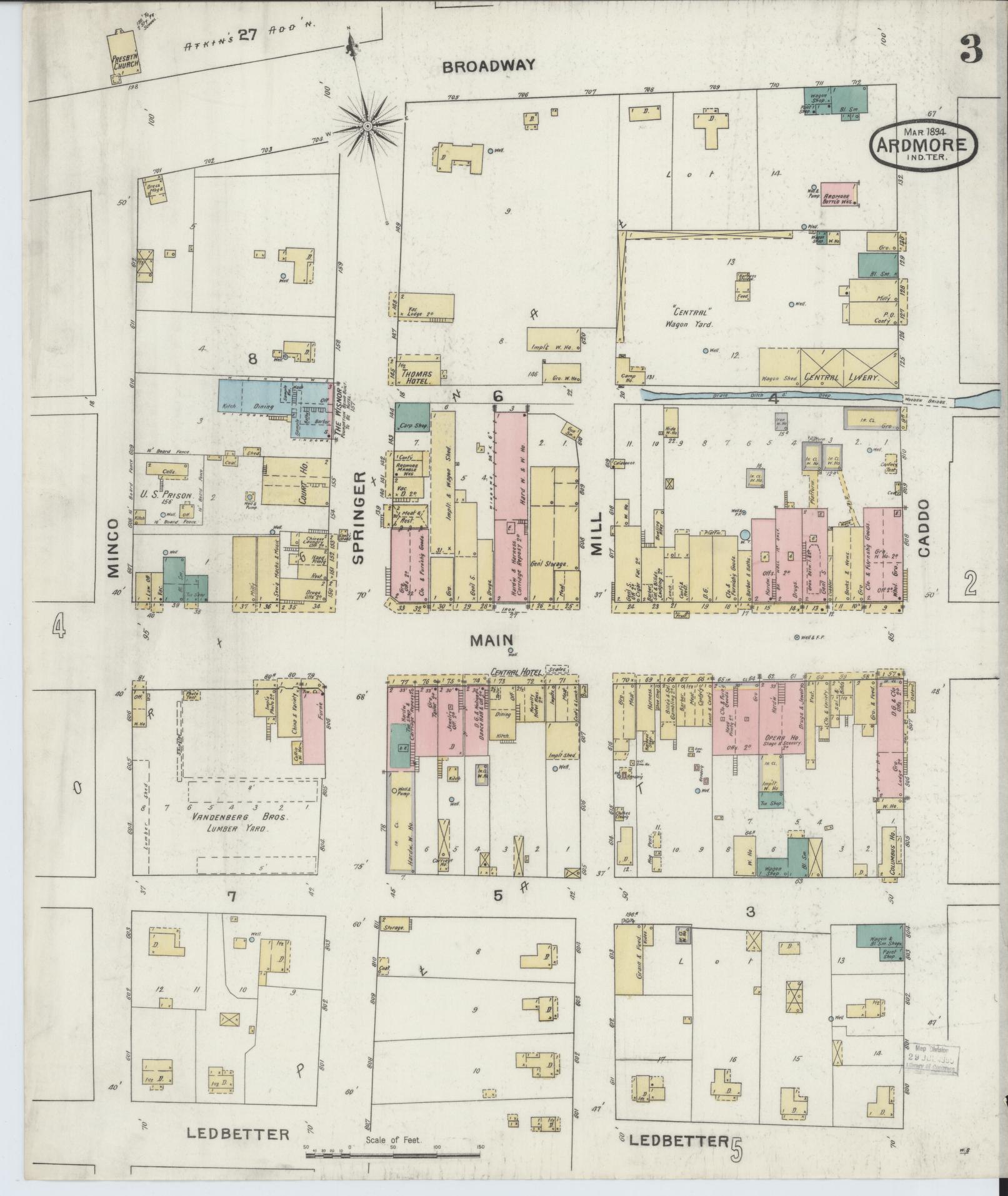 Sanborn Fire Insurance Map from Ardmore, Carter County, Oklahoma (1894), Sheet #0003 - Complete Map Set gallery image, historic Sanborn map, vintage wall art, Oklahoma Oklahoma