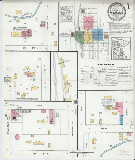 Sanborn Fire Insurance Map from New Prague, Scott And Le Sueur, Minnesota (1919), Sheet #0001 - Historic Sanborn Fire Insurance Map Print, vintage old map wall art, antique decor, genealogy gift, Minnesota Minnesota map