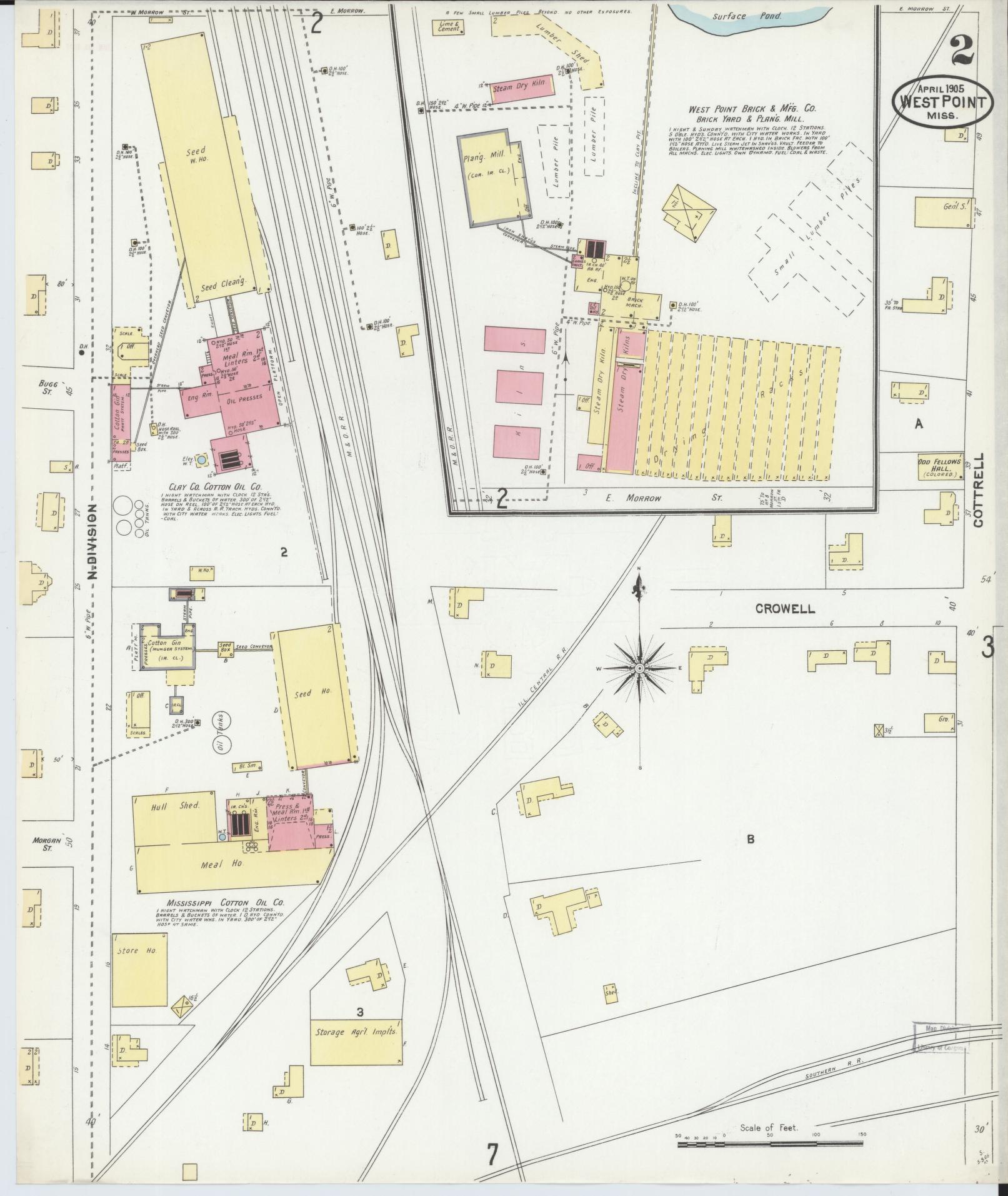 Sanborn Fire Insurance Map from West Point, Clay County, Mississippi (1905), Sheet #0002 - Complete Map Set gallery image, historic Sanborn map, vintage wall art, Mississippi Mississippi