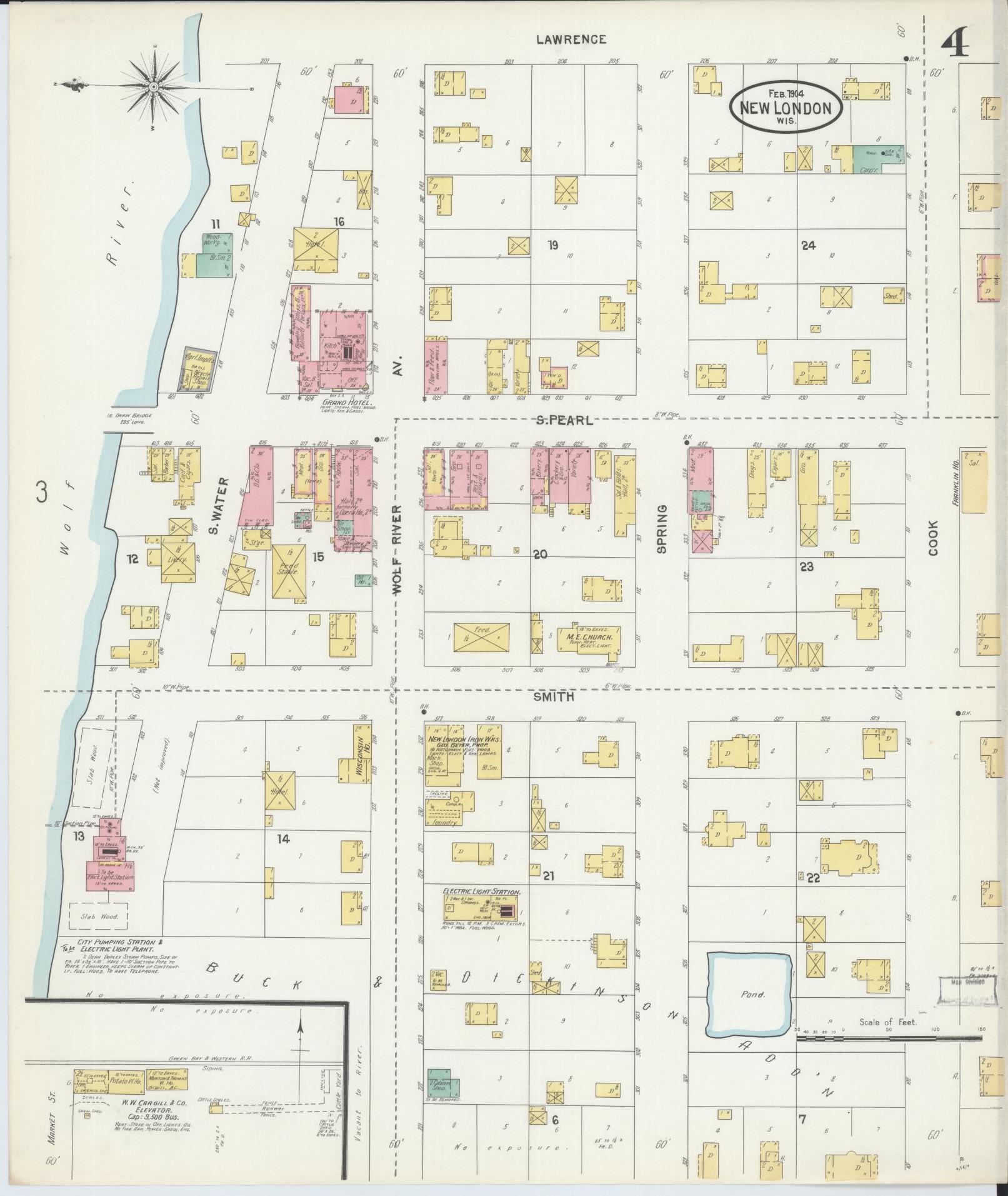Sanborn Fire Insurance Map from New London, Waupaca and Outagamie Counties, Wisconsin (1904), Sheet #0004 - Complete Map Set gallery image, historic Sanborn map, vintage wall art, Wisconsin Wisconsin