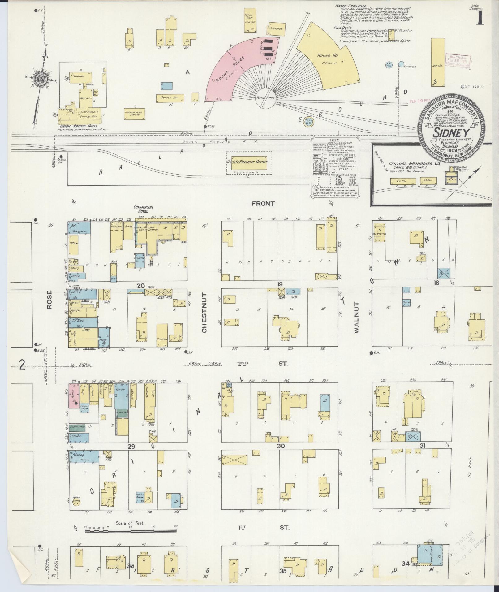 Sanborn Fire Insurance Map from Sidney, Cheyenne County, Nebraska (1909), Sheet #0001 - Complete Map Set gallery image, historic Sanborn map, vintage wall art, Nebraska Nebraska
