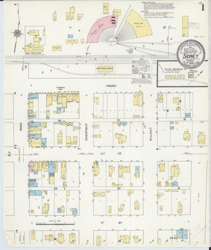 Sanborn Fire Insurance Map from Sidney, Cheyenne County, Nebraska (1909), Sheet #0001 - Complete Map Set gallery image, historic Sanborn map, vintage wall art, Nebraska Nebraska