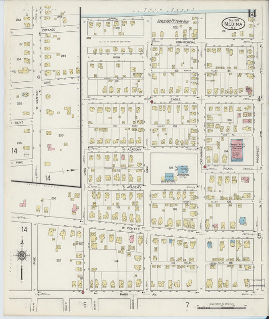Sanborn Fire Insurance Map from Medina, Orleans County, New York (1915), Sheet #0014 - Historic Sanborn Fire Insurance Map Print, vintage old map wall art, antique decor, genealogy gift, New York New York map