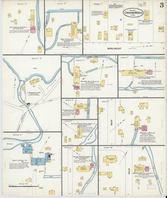 Sanborn Fire Insurance Map from East Haddam, Middlesex County, Connecticut (1908), Sheet #0003 - Historic Sanborn Fire Insurance Map Print, vintage old map wall art, antique decor, genealogy gift, Connecticut Connecticut map