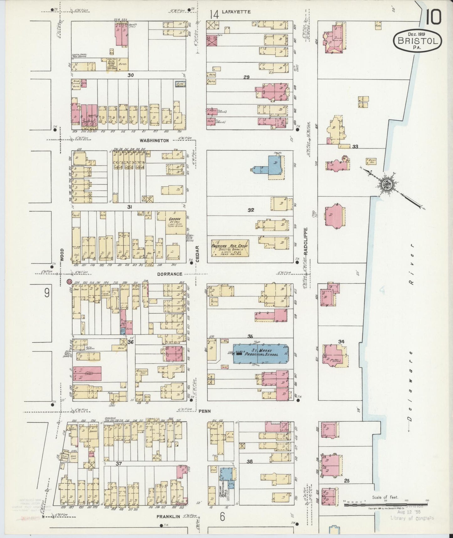 Sanborn Fire Insurance Map from Bristol, Bucks County, Pennsylvania (1927), Sheet #0010 - Historic Sanborn Fire Insurance Map Print, vintage old map wall art, antique decor, genealogy gift, Pennsylvania Pennsylvania map