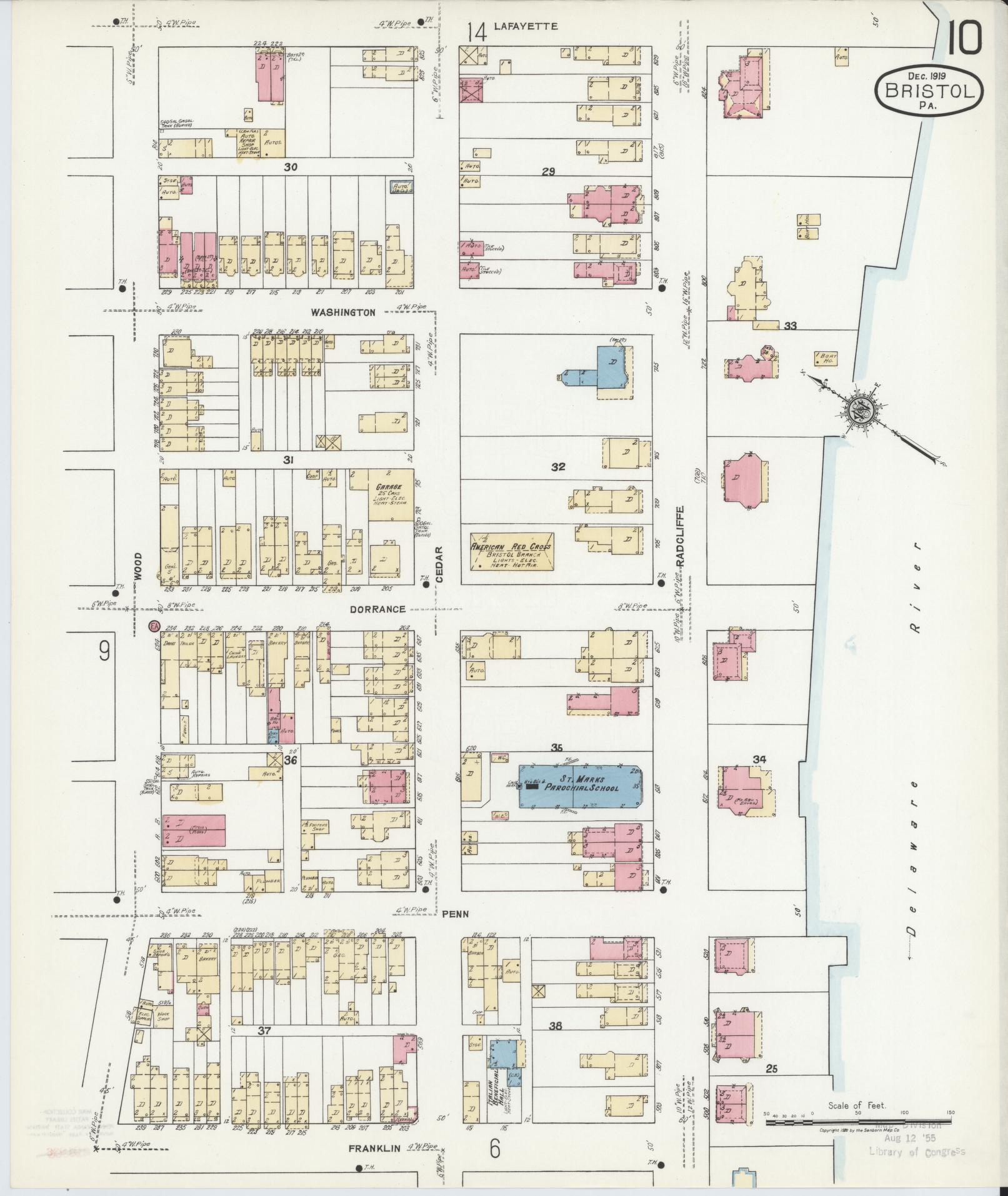 Sanborn Fire Insurance Map from Bristol, Bucks County, Pennsylvania (1927), Sheet #0010 - Historic Sanborn Fire Insurance Map Print, vintage old map wall art, antique decor, genealogy gift, Pennsylvania Pennsylvania map
