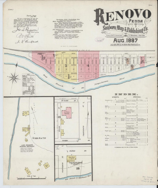 Sanborn Fire Insurance Map from Renovo, Clinton County, Pennsylvania (1887), Sheet #0001 - Historic Sanborn Fire Insurance Map Print, vintage old map wall art, antique decor, genealogy gift, Pennsylvania Pennsylvania map