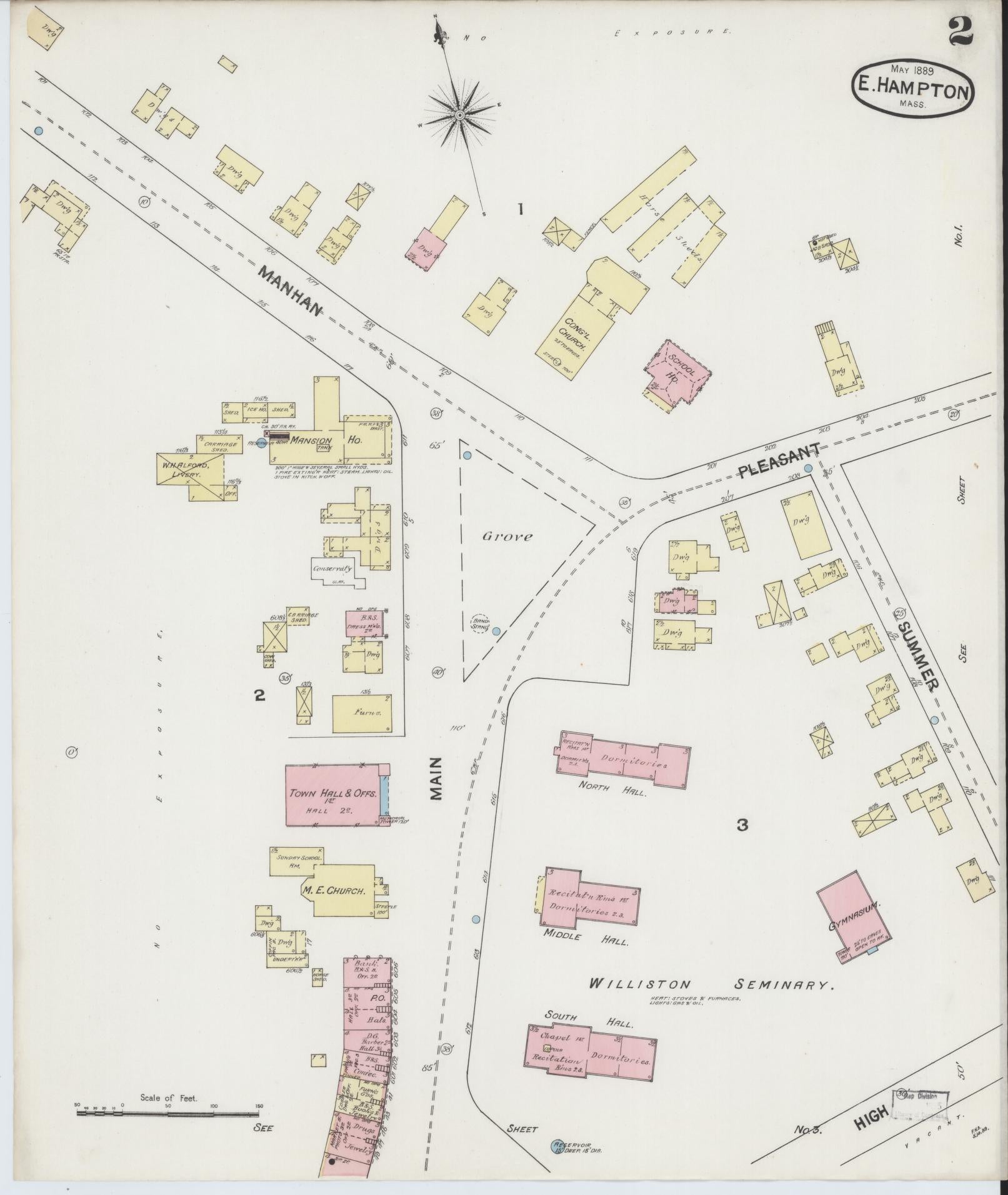 Sanborn Fire Insurance Map from East Hampton, Hampshire County, Massachusetts (1889), Sheet #0002 - Complete Map Set gallery image, historic Sanborn map, vintage wall art, Massachusetts Massachusetts