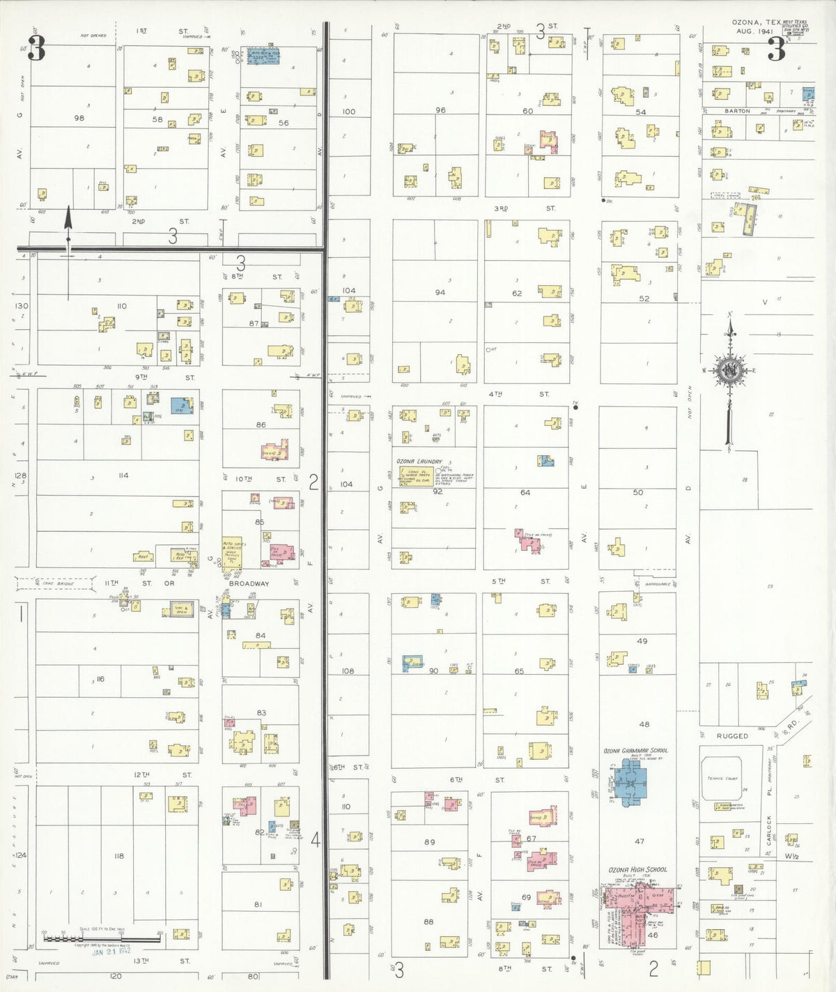 Sanborn Fire Insurance Map from Ozona, Crockett County, Texas (1941), Sheet #0003 - Historic Sanborn Fire Insurance Map Print, vintage old map wall art, antique decor, genealogy gift, Texas Texas map