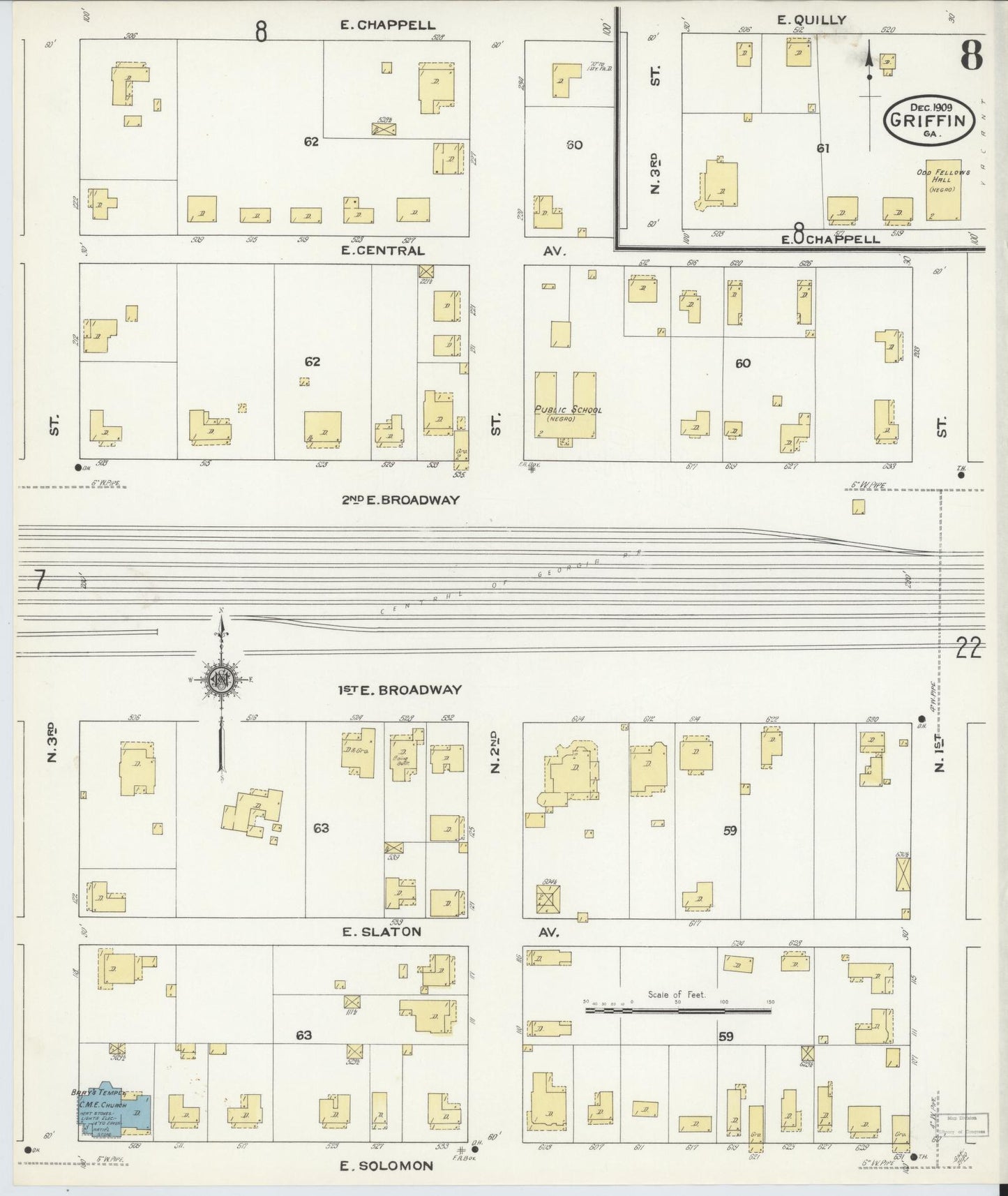 Sanborn Fire Insurance Map from Griffin, Spalding County, Georgia (1909), Sheet #0008 - Complete Map Set gallery image, historic Sanborn map, vintage wall art, Georgia Georgia