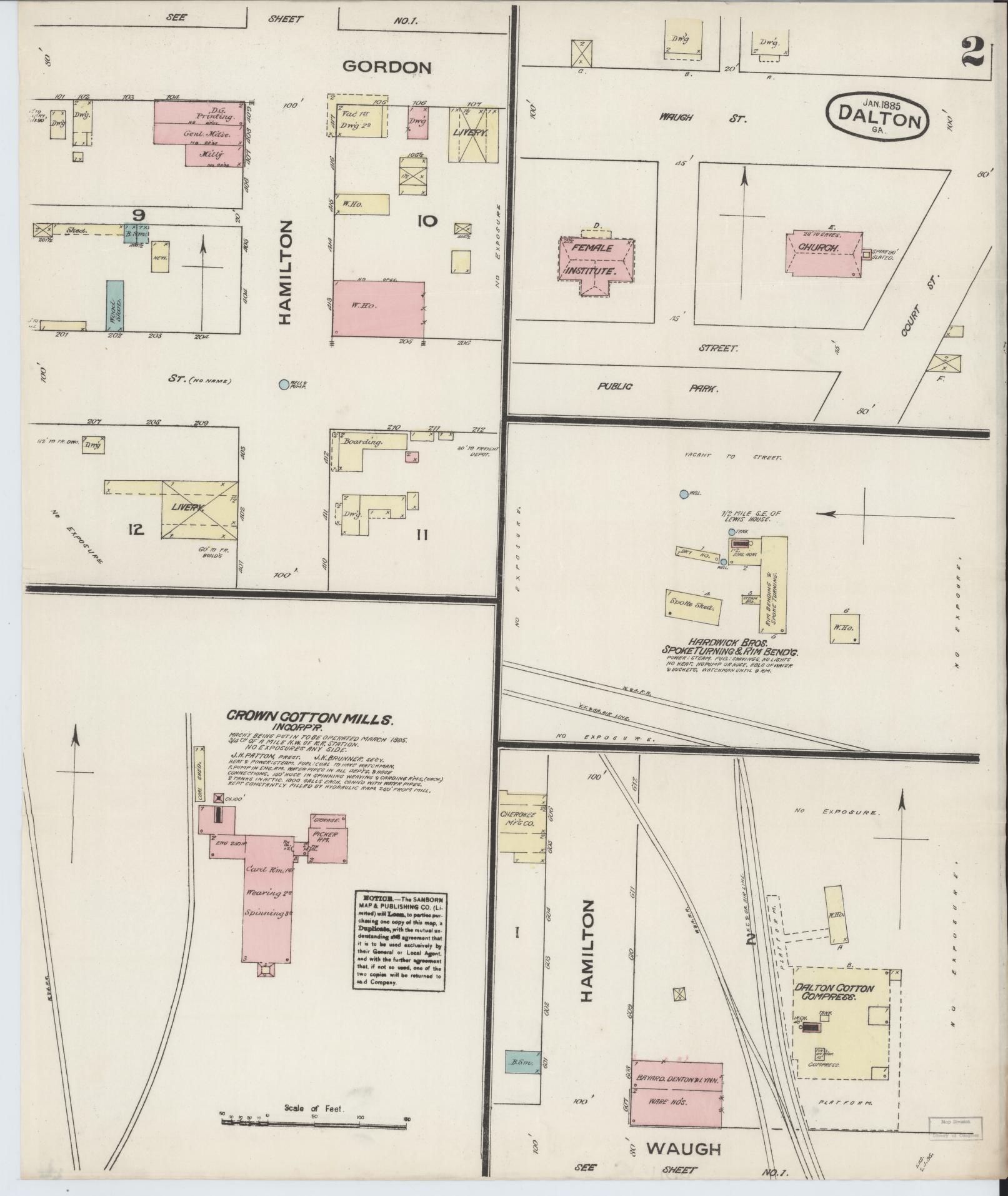 Sanborn Fire Insurance Map from Dalton, Whitfield County, Georgia (1885), Sheet #0002 - Complete Map Set gallery image, historic Sanborn map, vintage wall art, Georgia Georgia