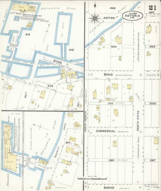Sanborn Fire Insurance Map from Astoria, Clatsop County, Oregon (1896), Sheet #0021 - Historic Sanborn Fire Insurance Map Print, vintage old map wall art, antique decor, genealogy gift, Oregon Oregon map