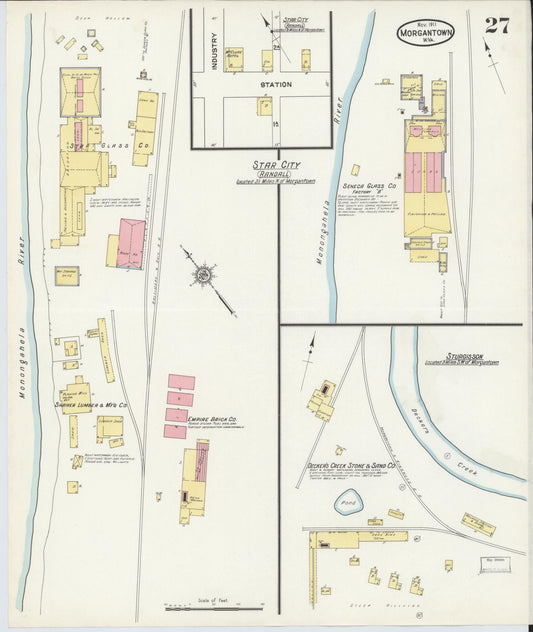 Sanborn Fire Insurance Map from Morgantown, Monongalia County, West Virginia (1911), Sheet #0027 - Historic Sanborn Fire Insurance Map Print, vintage old map wall art, antique decor, genealogy gift, West Virginia West Virginia map