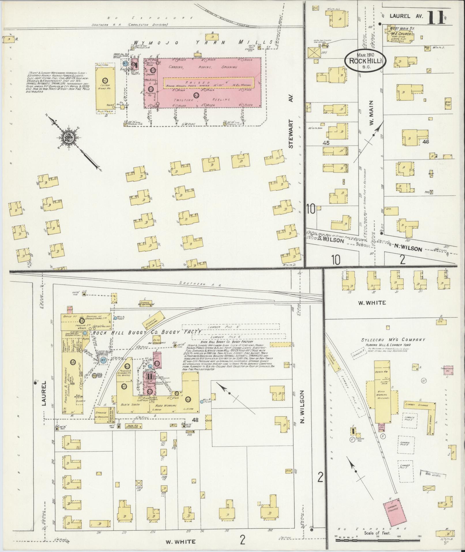 Sanborn Fire Insurance Map from Rock Hill, York County, South Carolina (1910), Sheet #0011 - Complete Map Set gallery image, historic Sanborn map, vintage wall art, South Carolina South Carolina