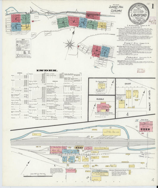 Sanborn Fire Insurance Map from Lansford, Carbon County, Pennsylvania (1908), Sheet #0001 - Historic Sanborn Fire Insurance Map Print, vintage old map wall art, antique decor, genealogy gift, Pennsylvania Pennsylvania map