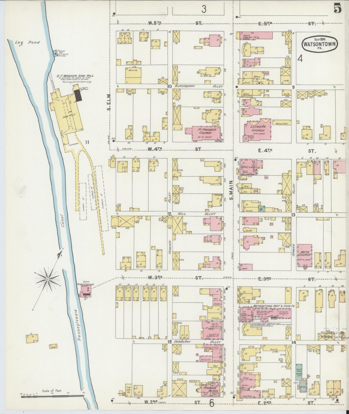 Sanborn Fire Insurance Map from Watsontown, Northumberland County, Pennsylvania (1896), Sheet #0005 - Complete Map Set gallery image, historic Sanborn map, vintage wall art, Pennsylvania Pennsylvania