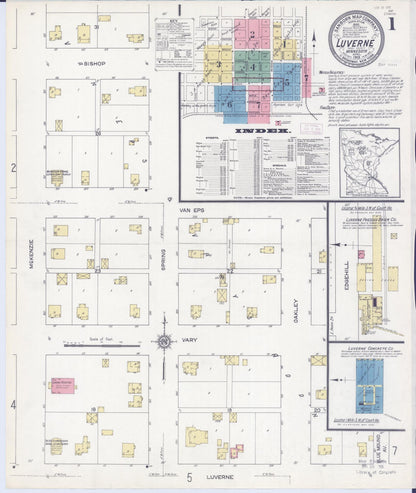Sanborn Fire Insurance Map from Luverne, Rock County, Minnesota (1913), Sheet #0001 - Historic Sanborn Fire Insurance Map Print, vintage old map wall art, antique decor, genealogy gift, Minnesota Minnesota map