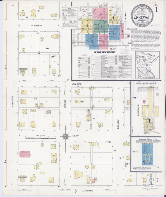 Sanborn Fire Insurance Map from Luverne, Rock County, Minnesota (1913), Sheet #0001 - Historic Sanborn Fire Insurance Map Print, vintage old map wall art, antique decor, genealogy gift, Minnesota Minnesota map