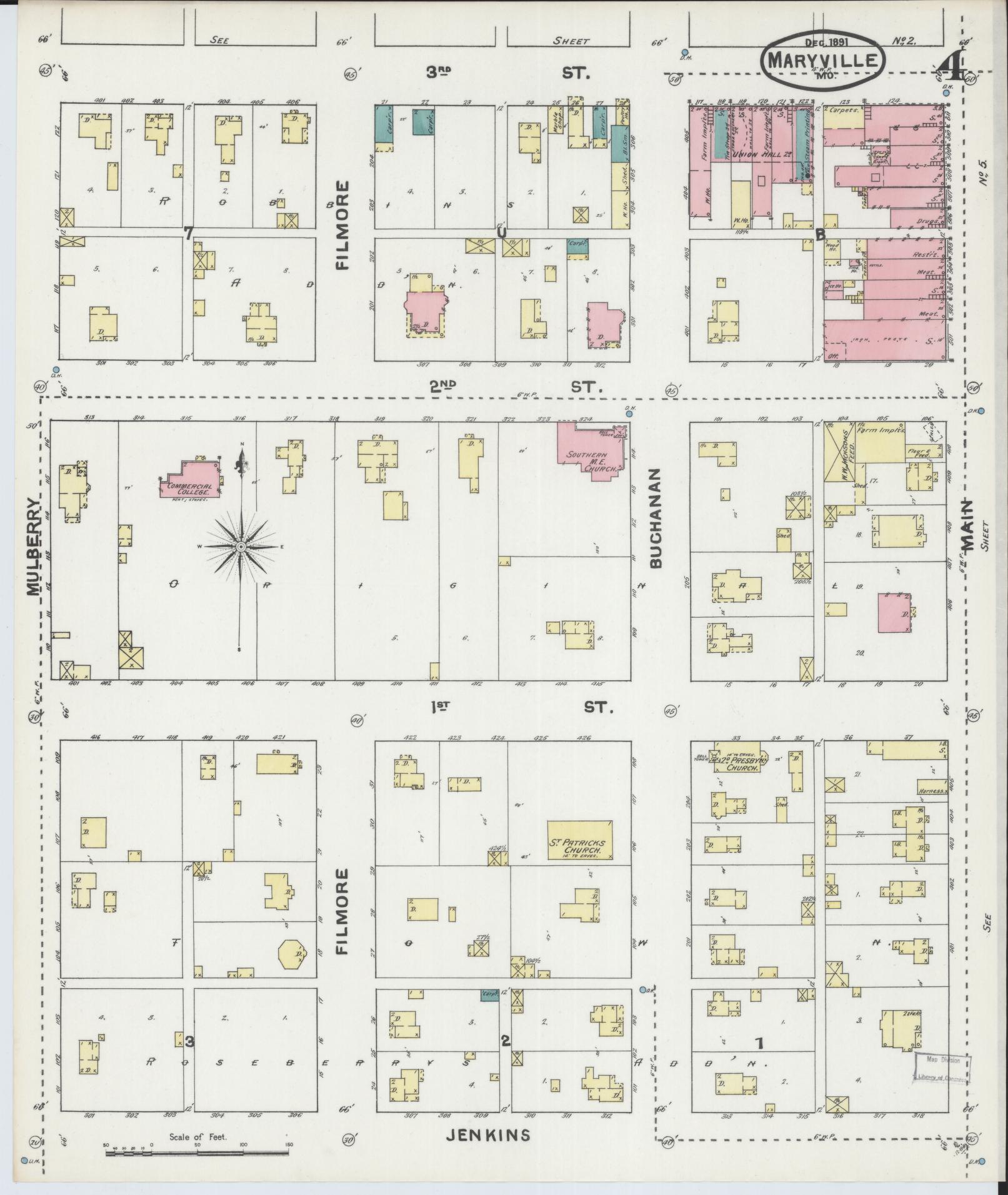 Sanborn Fire Insurance Map from Maryville, Nodaway County, Missouri (1891), Sheet #0004 - Complete Map Set gallery image, historic Sanborn map, vintage wall art, Missouri Missouri