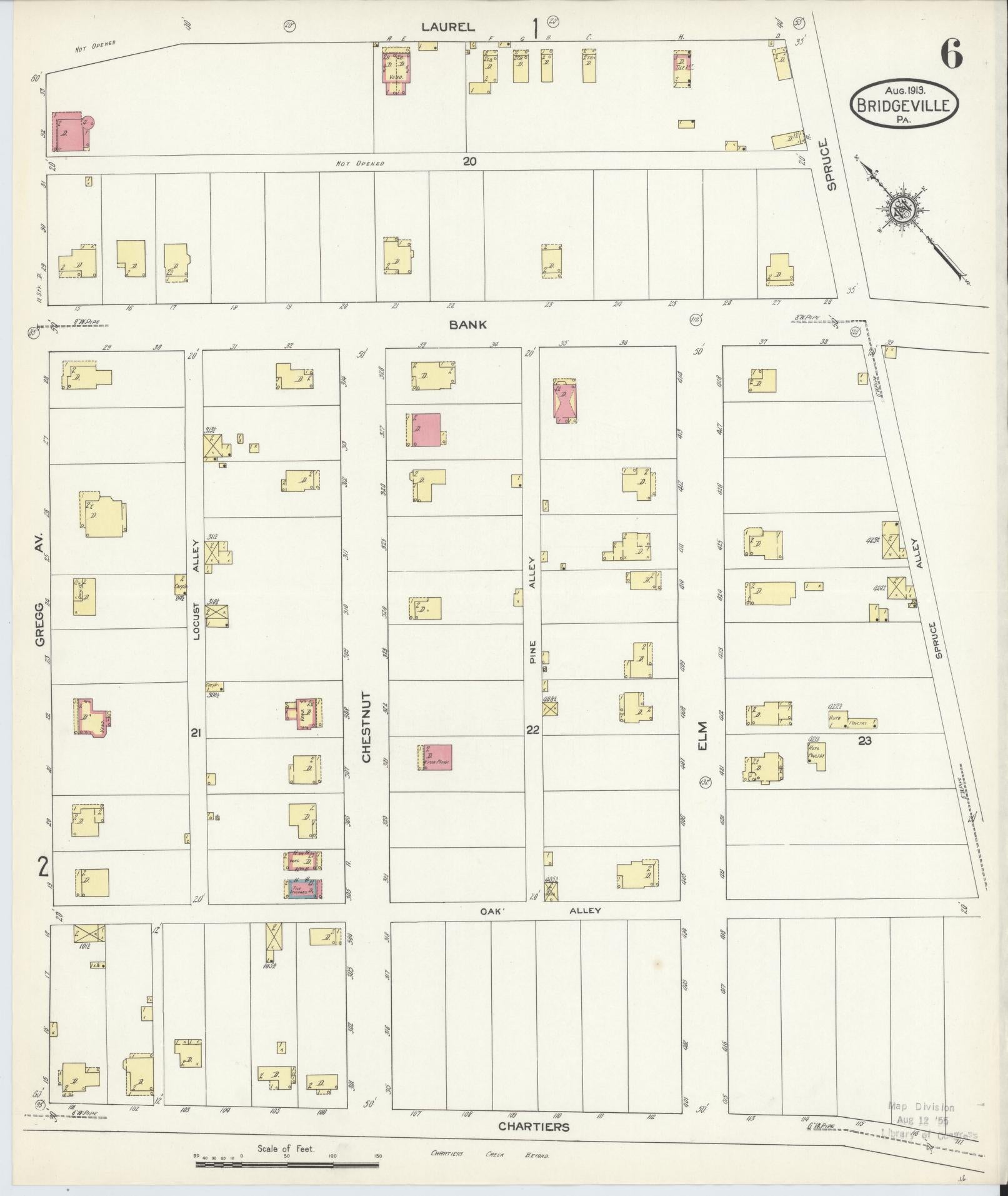 Sanborn Fire Insurance Map from Bridgeville, Allegheny County, Pennsylvania (1913), Sheet #0006 - Historic Sanborn Fire Insurance Map Print, vintage old map wall art, antique decor, genealogy gift, Pennsylvania Pennsylvania map