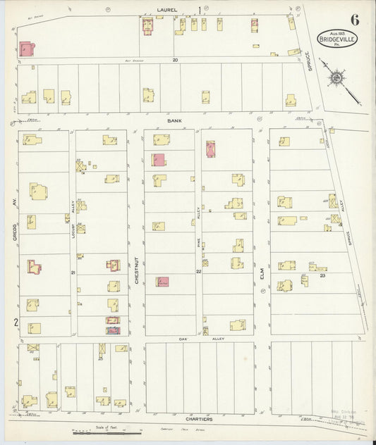 Sanborn Fire Insurance Map from Bridgeville, Allegheny County, Pennsylvania (1913), Sheet #0006 - Historic Sanborn Fire Insurance Map Print, vintage old map wall art, antique decor, genealogy gift, Pennsylvania Pennsylvania map
