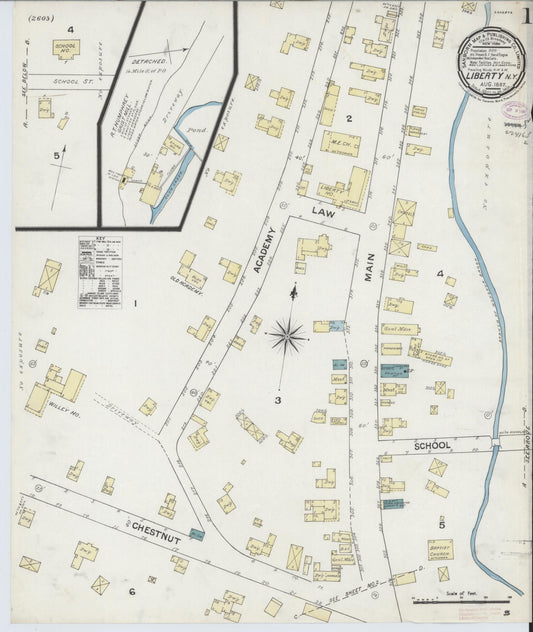 Sanborn Fire Insurance Map from Liberty, Sullivan County, New York (1887), Sheet #0001 - Historic Sanborn Fire Insurance Map Print, vintage old map wall art, antique decor, genealogy gift, New York New York map