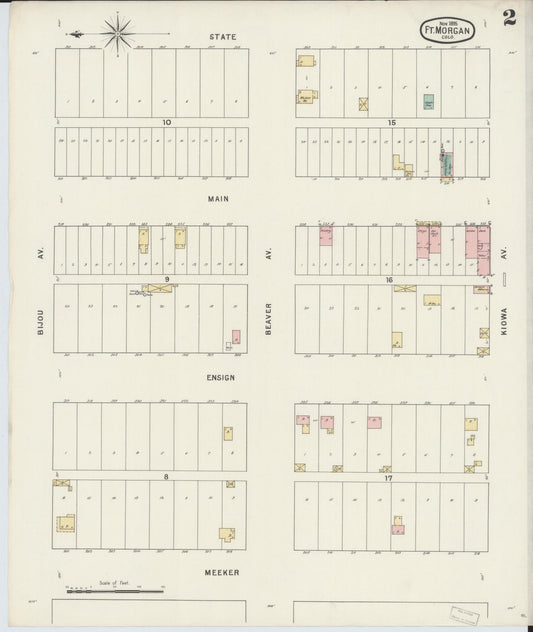 Sanborn Fire Insurance Map from Fort Morgan, Morgan County, Colorado (1895), Sheet #0002 - Historic Sanborn Fire Insurance Map Print, vintage old map wall art, antique decor, genealogy gift, Colorado Colorado map