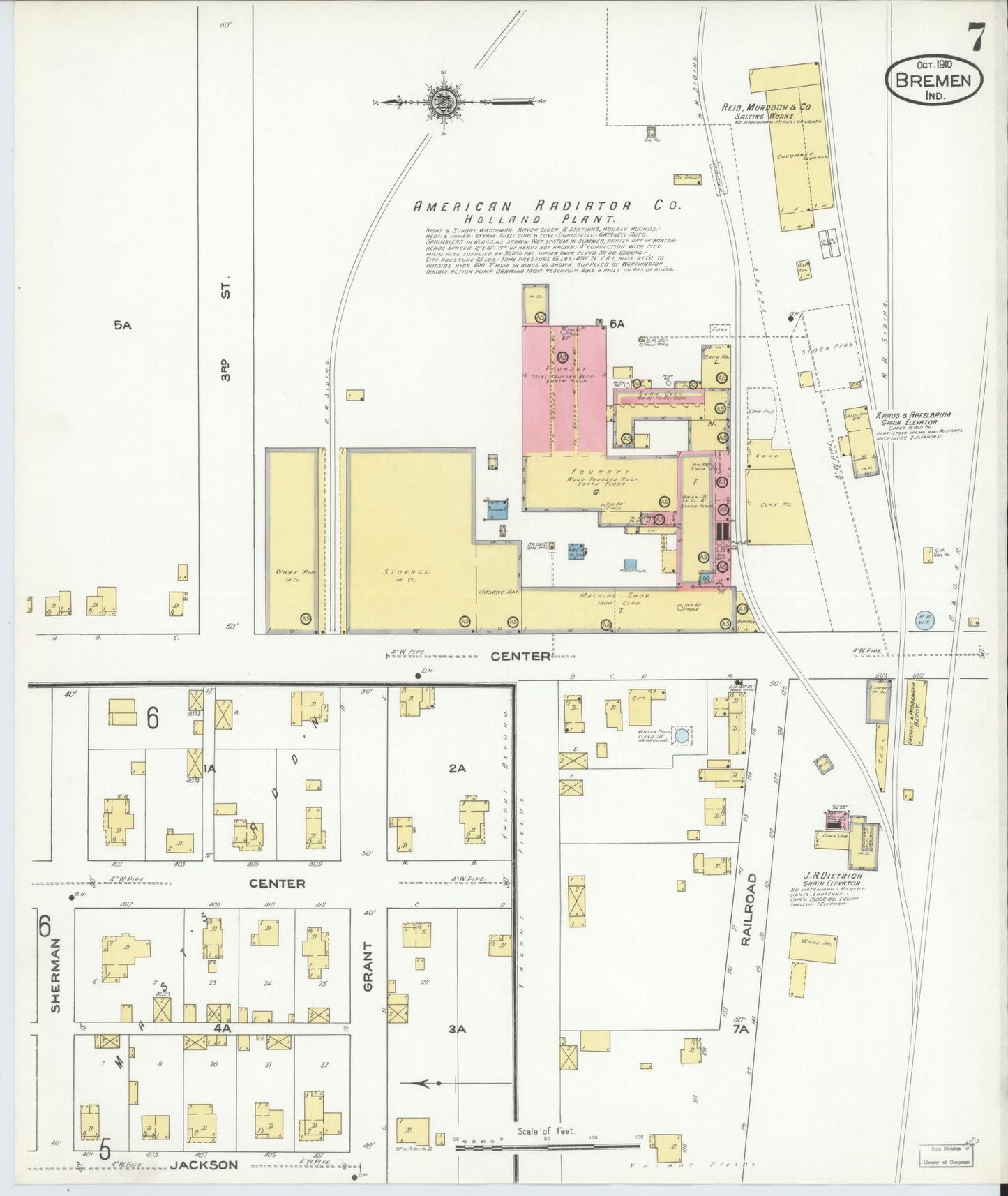 Sanborn Fire Insurance Map from Bremen, Marshall County, Indiana (1910), Sheet #0007 - Historic Sanborn Fire Insurance Map Print, vintage old map wall art, antique decor, genealogy gift, Indiana Indiana map