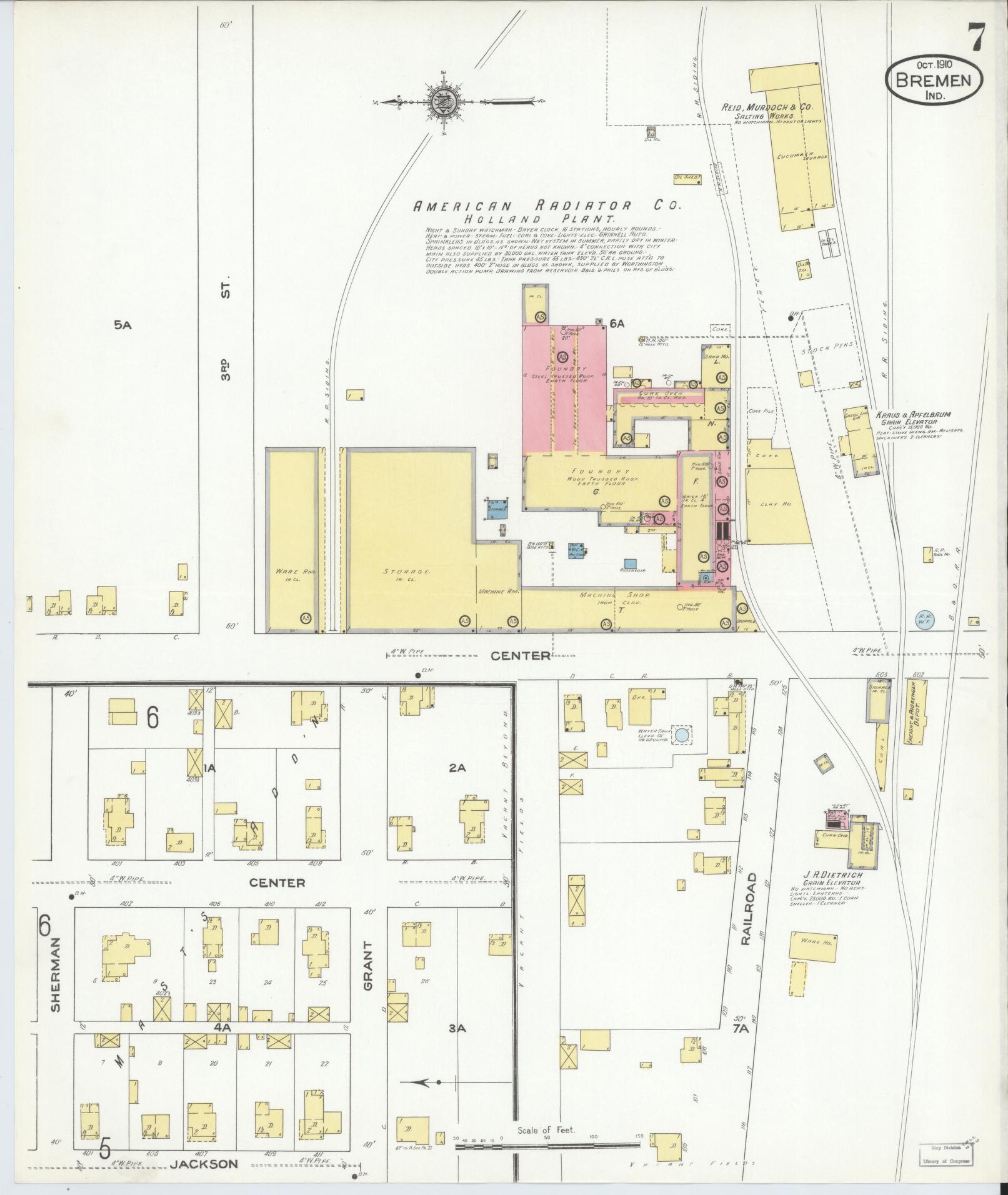 Sanborn Fire Insurance Map from Bremen, Marshall County, Indiana (1910), Sheet #0007 - Historic Sanborn Fire Insurance Map Print, vintage old map wall art, antique decor, genealogy gift, Indiana Indiana map