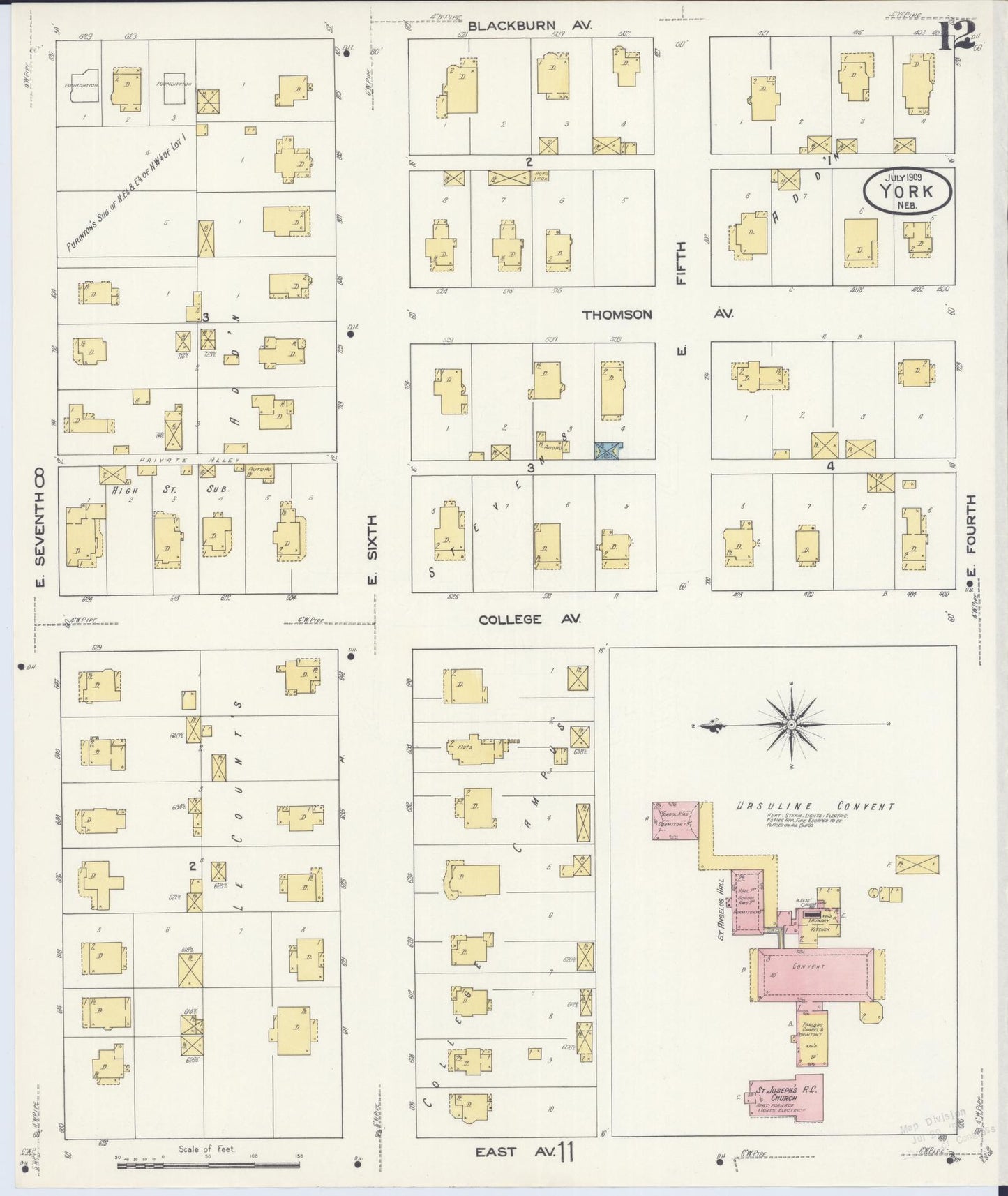 Sanborn Fire Insurance Map from York, York County, Nebraska (1909), Sheet #0012 - Historic Sanborn Fire Insurance Map Print, vintage old map wall art, antique decor, genealogy gift, Nebraska Nebraska map
