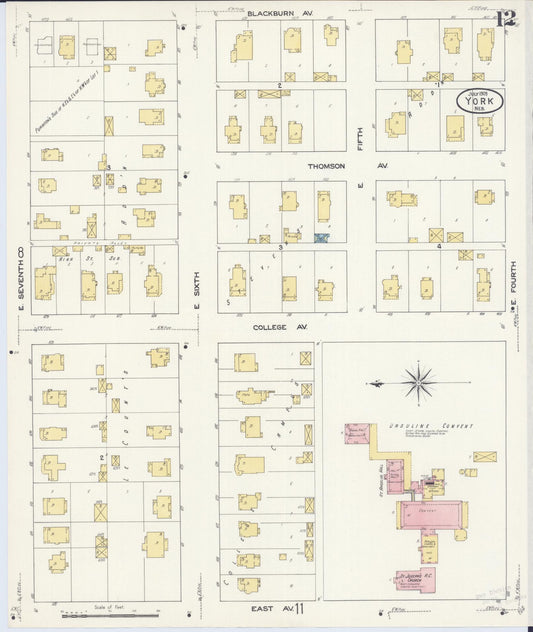 Sanborn Fire Insurance Map from York, York County, Nebraska (1909), Sheet #0012 - Historic Sanborn Fire Insurance Map Print, vintage old map wall art, antique decor, genealogy gift, Nebraska Nebraska map