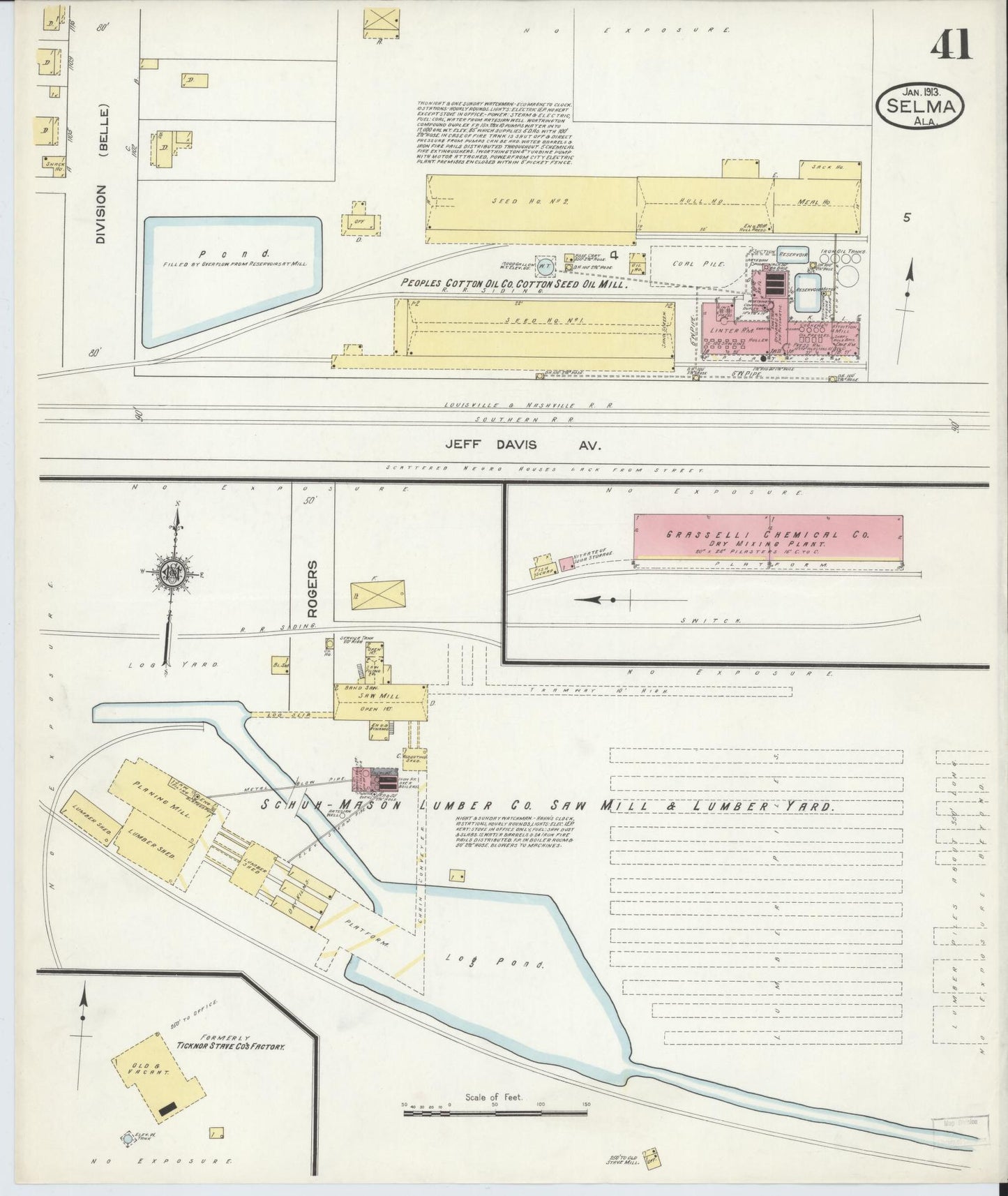 Sanborn Fire Insurance Map from Selma, Dallas County, Alabama (1913), Sheet #0041 - Complete Map Set gallery image, historic Sanborn map, vintage wall art, Alabama Alabama