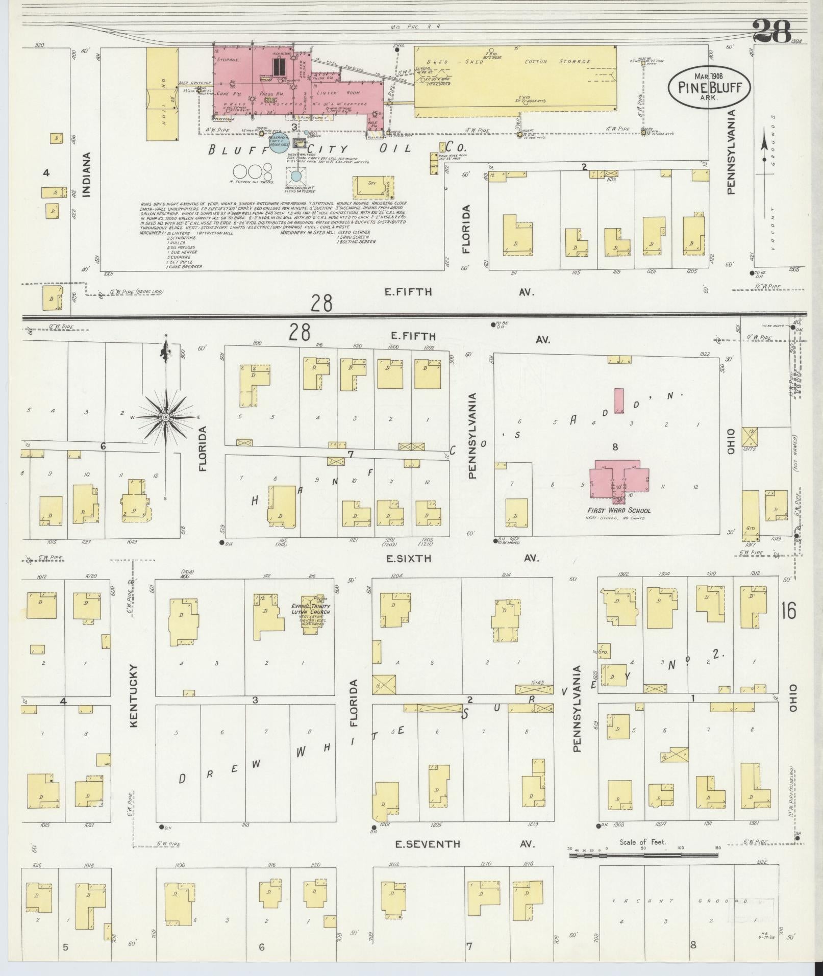 Sanborn Fire Insurance Map from Pine Bluff, Jefferson County, Arkansas (1908), Sheet #0028 - Complete Map Set gallery image, historic Sanborn map, vintage wall art, Arkansas Arkansas