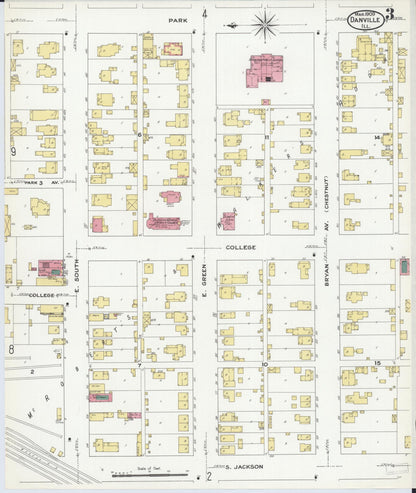 Sanborn Fire Insurance Map from Danville, Vermilion County, Illinois (1909), Sheet #0003 - Historic Sanborn Fire Insurance Map Print, vintage old map wall art, antique decor, genealogy gift, Illinois Illinois map