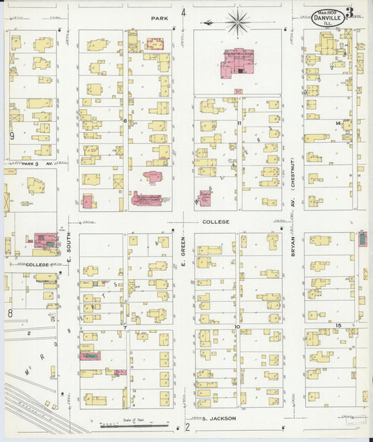Sanborn Fire Insurance Map from Danville, Vermilion County, Illinois (1909), Sheet #0003 - Historic Sanborn Fire Insurance Map Print, vintage old map wall art, antique decor, genealogy gift, Illinois Illinois map