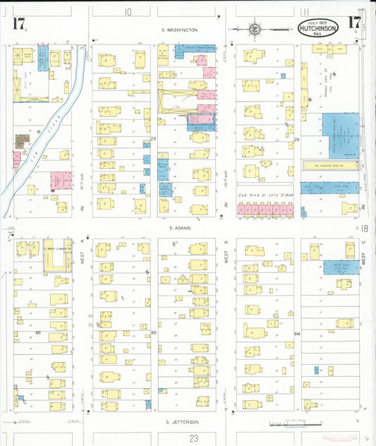 Sanborn Fire Insurance Map from Hutchinson, Reno County, Kansas (1929), Sheet #0018 - Historic Sanborn Fire Insurance Map Print, vintage old map wall art, antique decor, genealogy gift, Kansas Kansas map