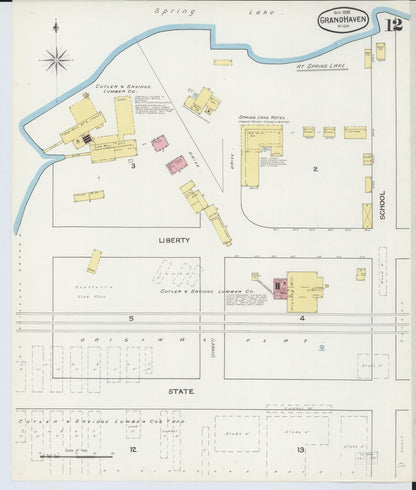 Sanborn Fire Insurance Map from Grand Haven, Ottawa County, Michigan (1892), Sheet #0012 - Complete Map Set gallery image, historic Sanborn map, vintage wall art, Michigan Michigan