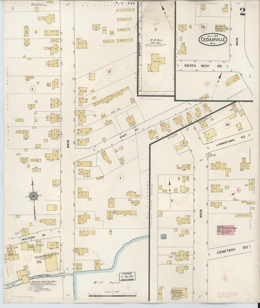 Sanborn Fire Insurance Map from Cedarville, Cumberland County, New Jersey (1928), Sheet #0002 - Historic Sanborn Fire Insurance Map Print, vintage old map wall art, antique decor, genealogy gift, New Jersey New Jersey map