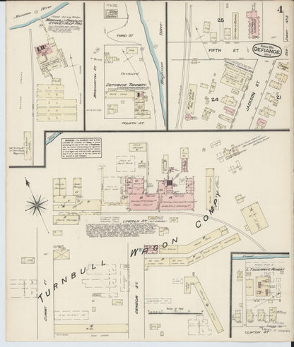 Sanborn Fire Insurance Map from Defiance, Defiance County, Ohio (1884), Sheet #0004 - Historic Sanborn Fire Insurance Map Print, vintage old map wall art, antique decor, genealogy gift, Ohio Ohio map