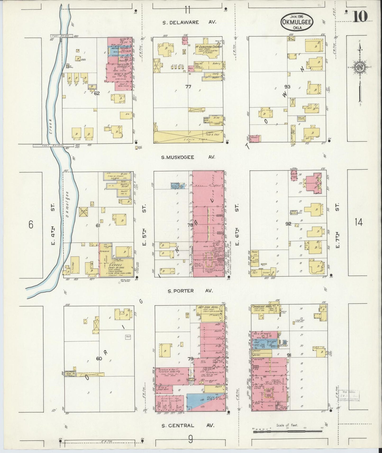 Sanborn Fire Insurance Map from Okmulgee, Okmulgee County, Oklahoma (1916), Sheet #0010 - Complete Map Set gallery image, historic Sanborn map, vintage wall art, Oklahoma Oklahoma