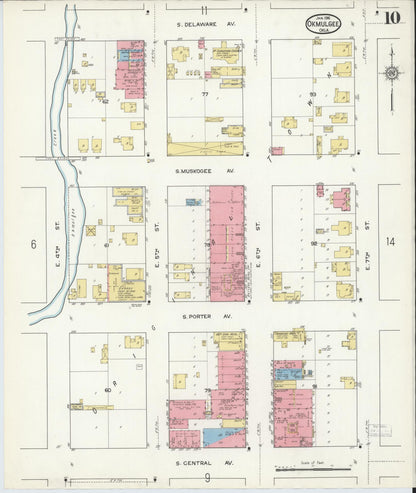 Sanborn Fire Insurance Map from Okmulgee, Okmulgee County, Oklahoma (1916), Sheet #0010 - Complete Map Set gallery image, historic Sanborn map, vintage wall art, Oklahoma Oklahoma