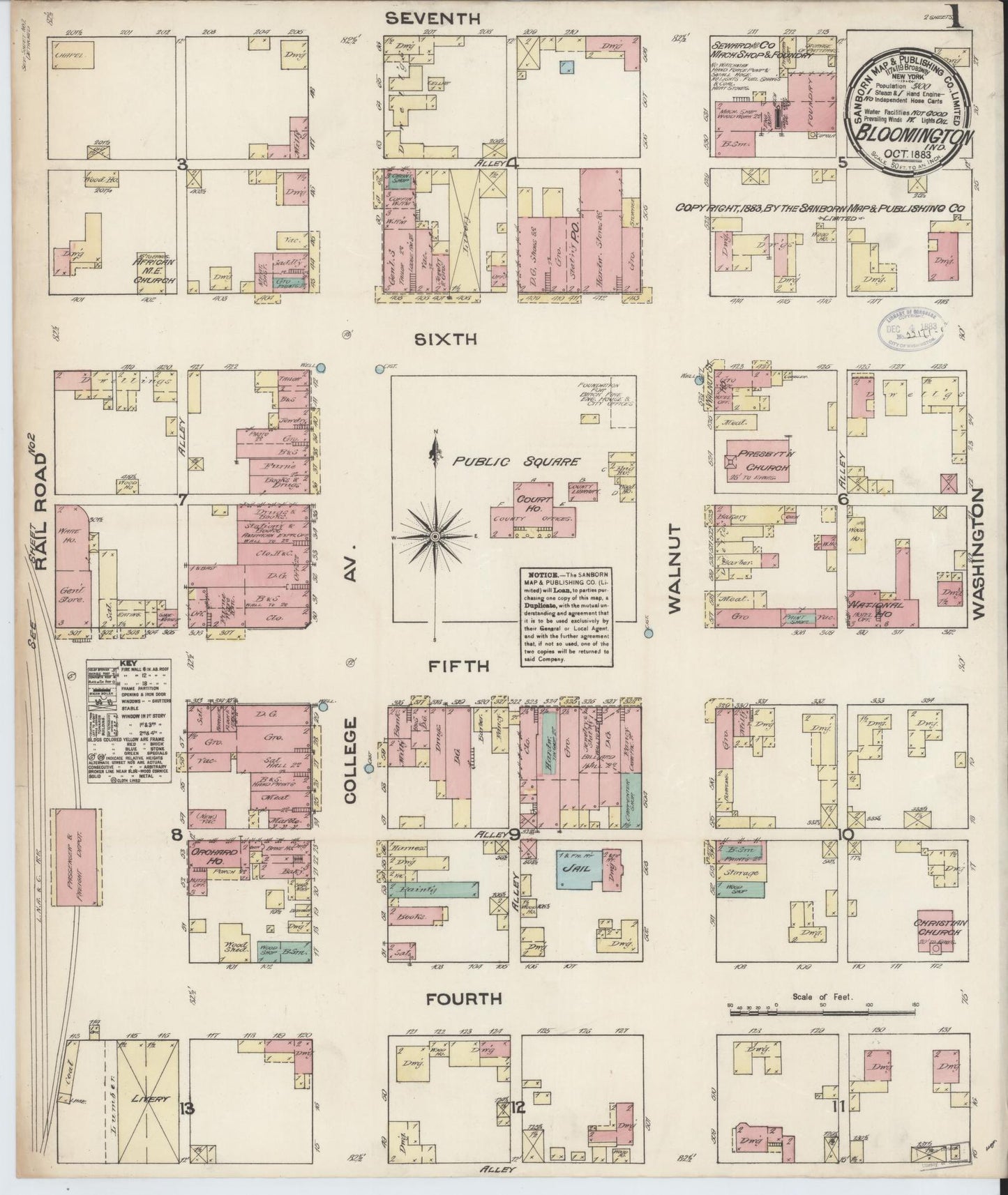 Sanborn Fire Insurance Map from Bloomington, Monroe County, Indiana (1883), Sheet #0001 - Complete Map Set gallery image, historic Sanborn map, vintage wall art, Indiana Indiana
