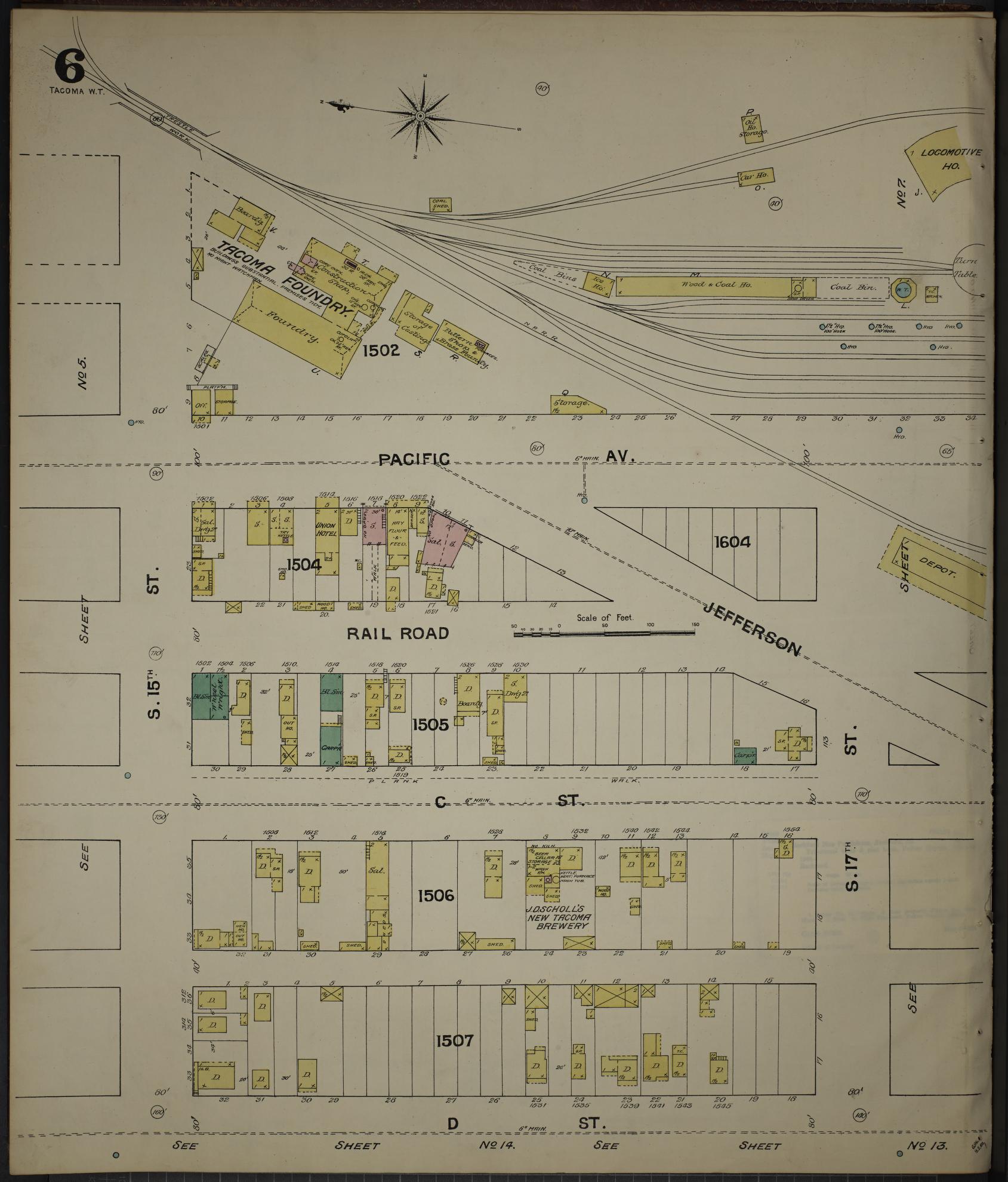 Sanborn Fire Insurance Map from Tacoma, Pierce County, Washington (1888), Sheet #0006 - Complete Map Set gallery image, historic Sanborn map, vintage wall art, Washington Washington