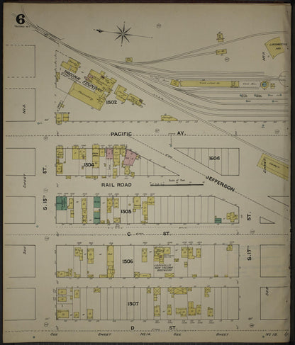 Sanborn Fire Insurance Map from Tacoma, Pierce County, Washington (1888), Sheet #0006 - Complete Map Set gallery image, historic Sanborn map, vintage wall art, Washington Washington