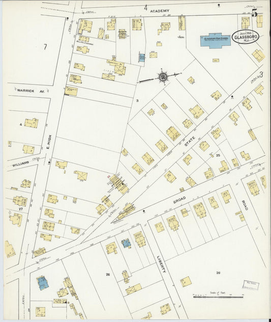 Sanborn Fire Insurance Map from Glassboro, Gloucester County, New Jersey (1910), Sheet #0005 - Historic Sanborn Fire Insurance Map Print, vintage old map wall art, antique decor, genealogy gift, New Jersey New Jersey map