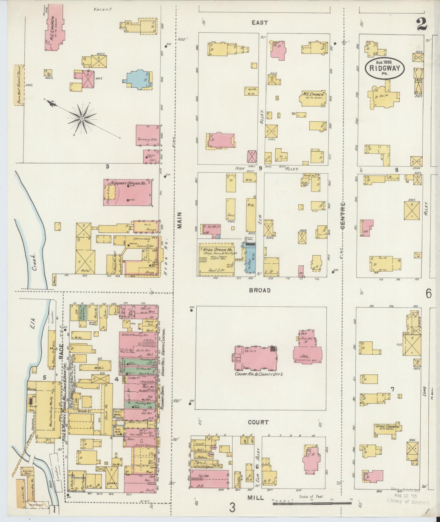Sanborn Fire Insurance Map from Ridgway, Elk County, Pennsylvania (1898), Sheet #0002 - Complete Map Set gallery image, historic Sanborn map, vintage wall art, Pennsylvania Pennsylvania