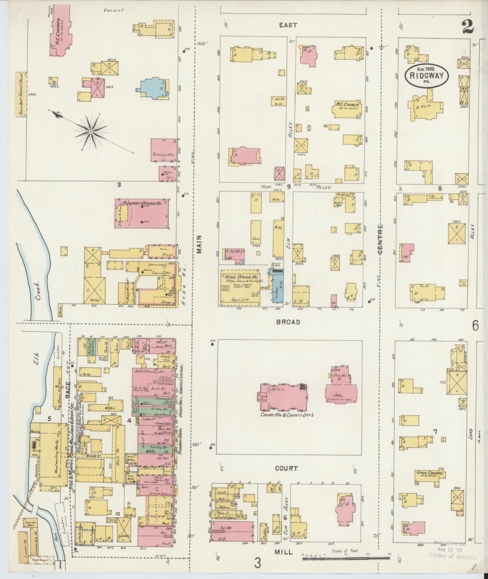 Sanborn Fire Insurance Map from Ridgway, Elk County, Pennsylvania (1898), Sheet #0002 - Complete Map Set gallery image, historic Sanborn map, vintage wall art, Pennsylvania Pennsylvania