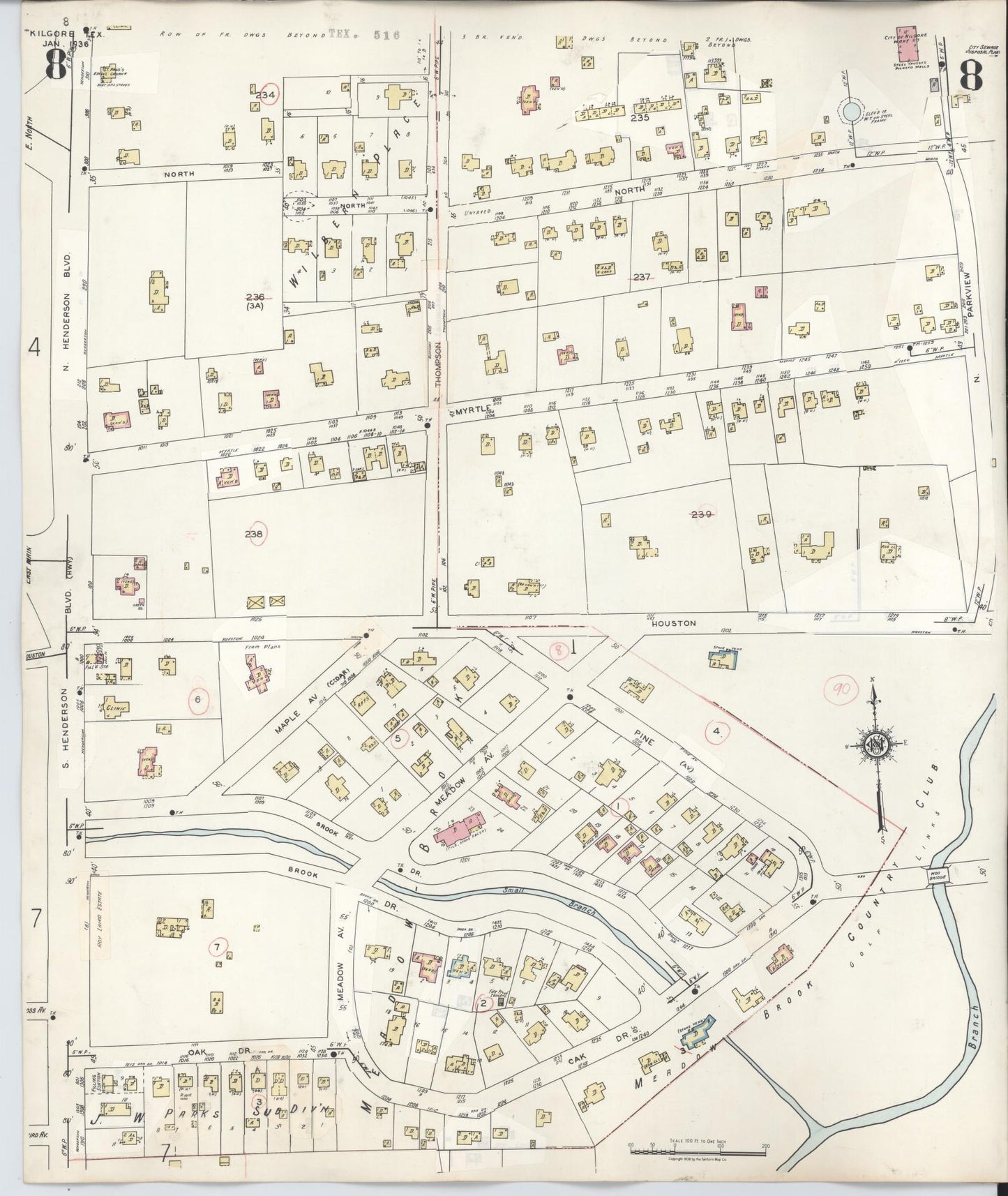 Sanborn Fire Insurance Map from Kilgore, Gregg County, Texas (1950), Sheet #0008 - Historic Sanborn Fire Insurance Map Print, vintage old map wall art, antique decor, genealogy gift, Texas Texas map