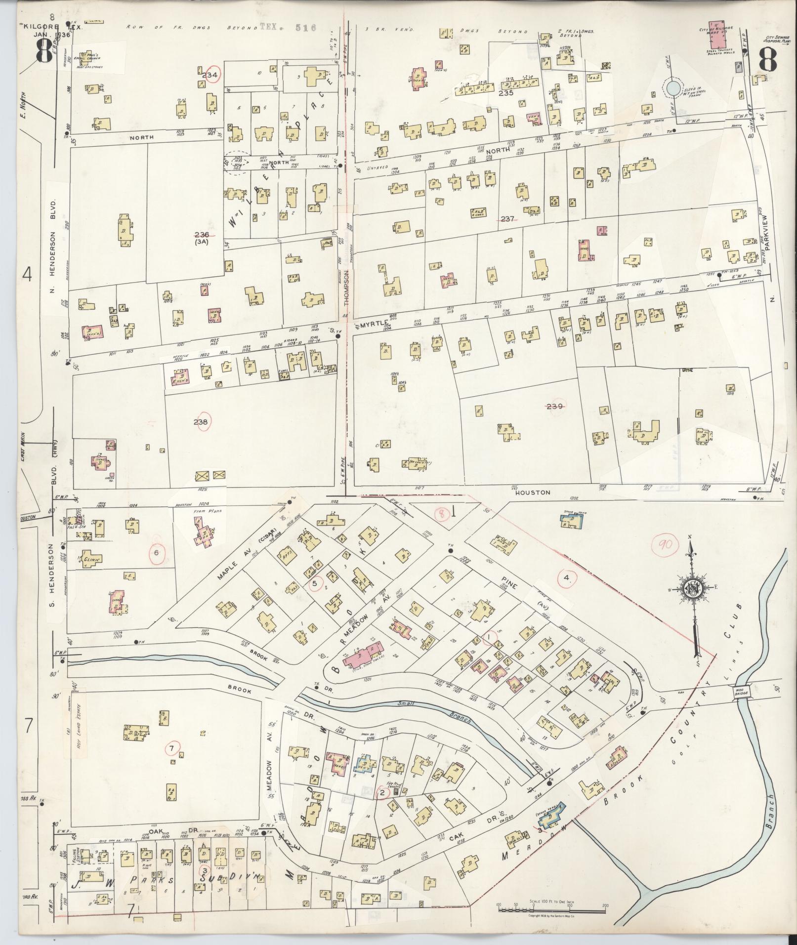 Sanborn Fire Insurance Map from Kilgore, Gregg County, Texas (1950), Sheet #0008 - Historic Sanborn Fire Insurance Map Print, vintage old map wall art, antique decor, genealogy gift, Texas Texas map