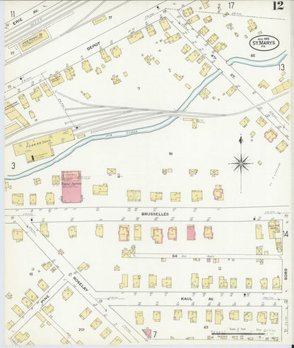 Sanborn Fire Insurance Map from Saint Marys, Elk County, Pennsylvania (1909), Sheet #0012 - Historic Sanborn Fire Insurance Map Print, vintage old map wall art, antique decor, genealogy gift, Pennsylvania Pennsylvania map